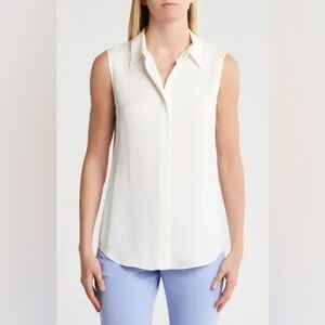 Theory Ivory Silk Georgette Sleeveless Button-Up Shirt Small
